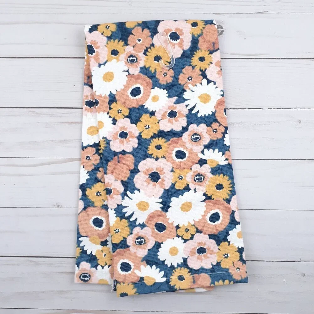 Kitchen Dish Towel Field Blossoms Peach Floral Flowers Dual Purpose